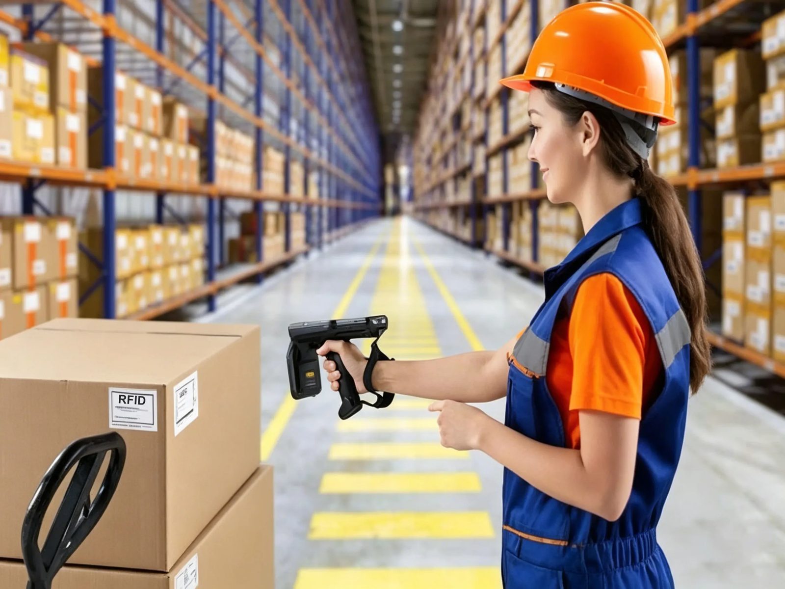 Warehouse with goods arranged for logistics operations